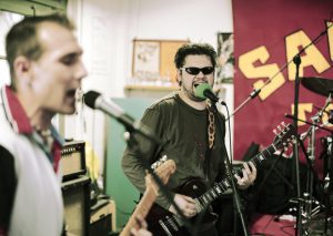 A rehearsing rock band.